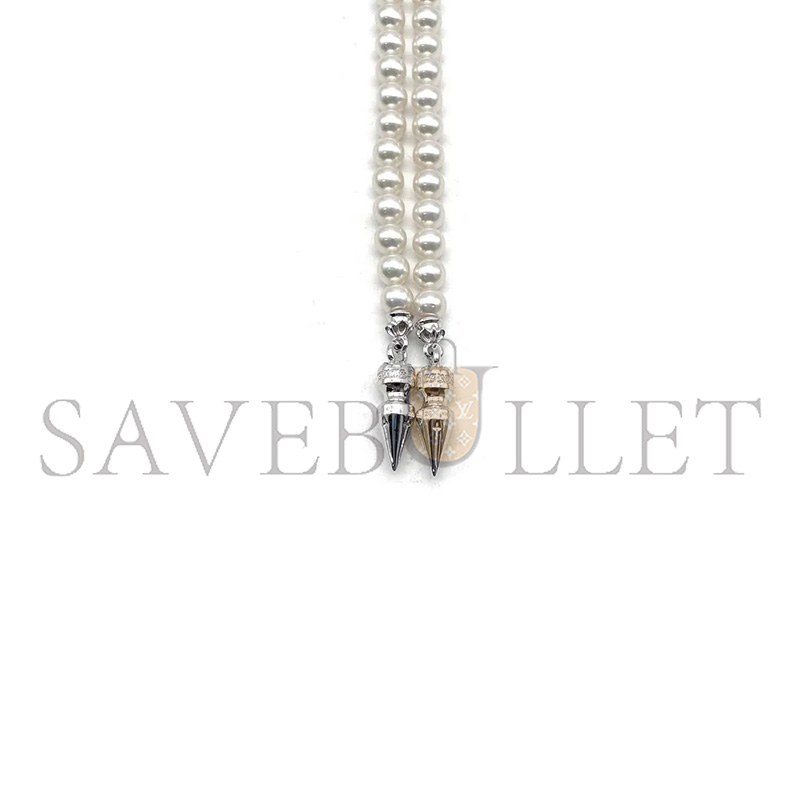 Ch*0me He**ts mikimoto 18k white gold cross bolo tie necklace